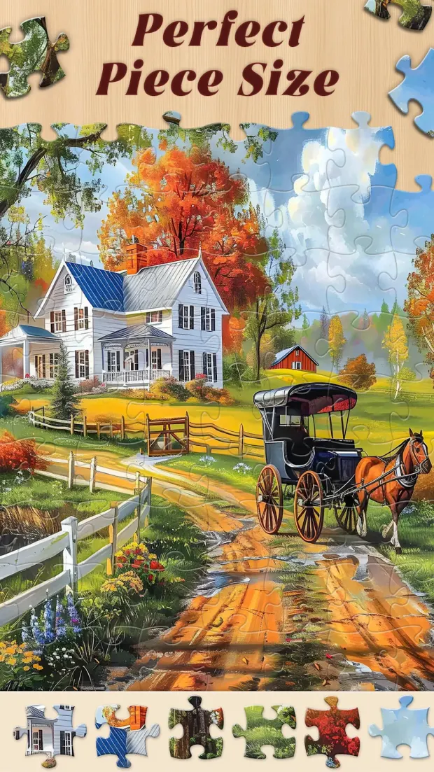 Ecrã de jogo do Jigsaw Master a montar um quebra-cabeças de paisagem